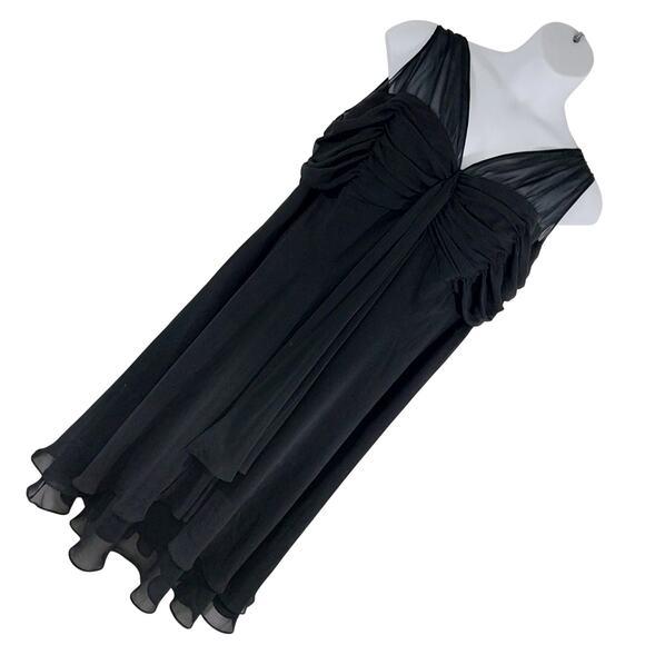 DRESSBARN! BLACK CHIFFON SHEER SHOULDER, SCRUNCHY BUSTLINE LAYERED DRESS! SZ 22W - Picture 1 of 11